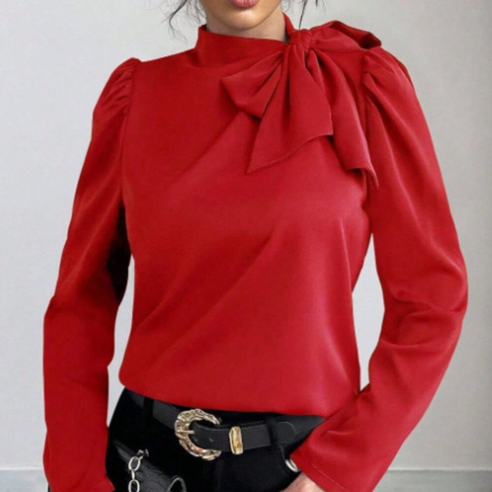 Bow-Tie Long Sleeve Blouse - Picture 2 of 4